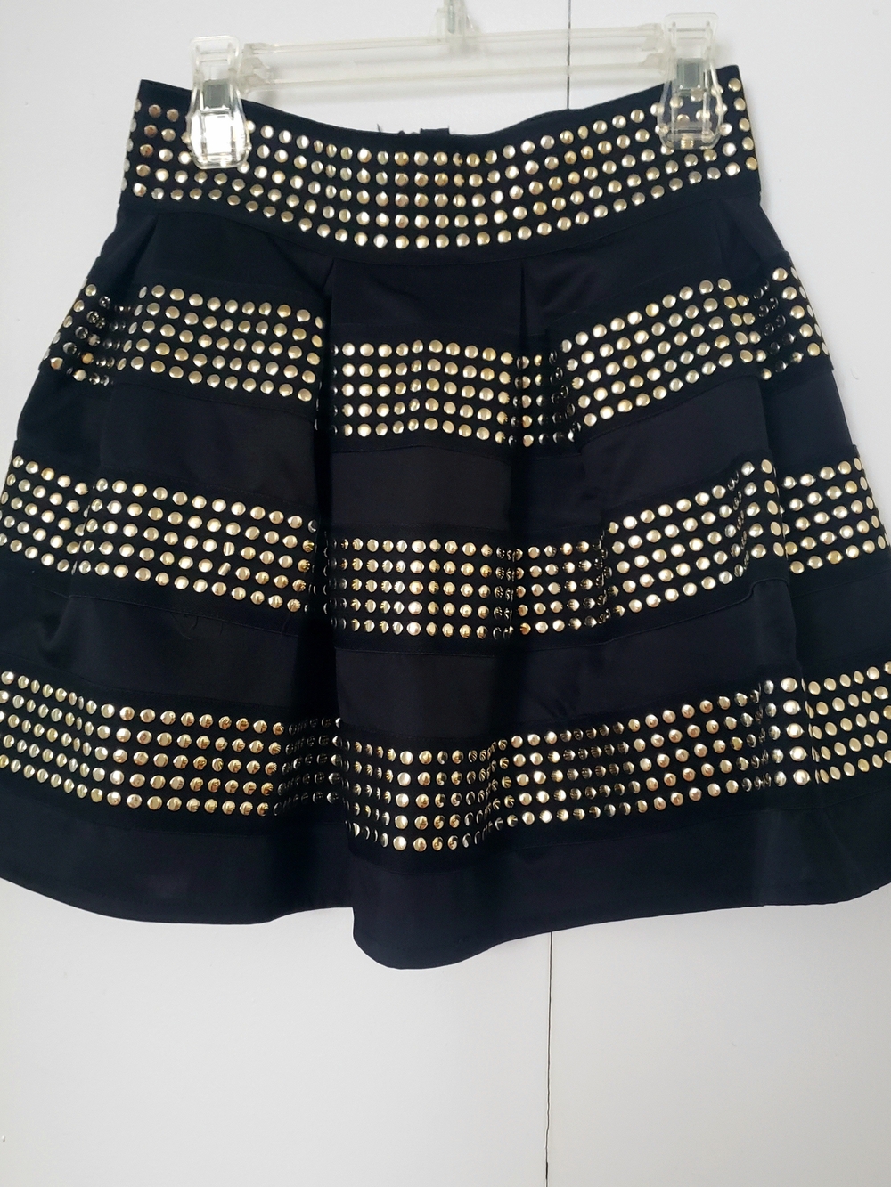 Black Studded A-Line Mini Skirt Gold Accent Size S